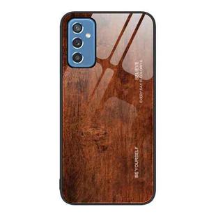 For Samsung Galaxy M52 5G Wood Grain Glass Protective Phone Case(Dark Brown)