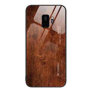 For Samsung Galaxy S9+ Wood Grain Glass Protective Phone Case(Dark Brown)