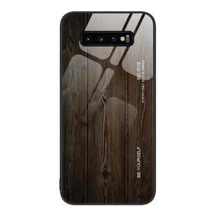 For Samsung Galaxy S10+ Wood Grain Glass Protective Phone Case(Black)