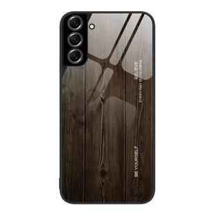 For Samsung Galaxy S22+ 5G Wood Grain Glass Protective Phone Case(Black)