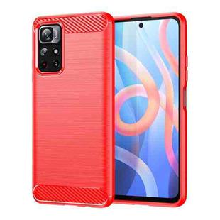 For Xiaomi Poco M4 Pro 5G Brushed Texture Carbon Fiber TPU Phone Case(Red)