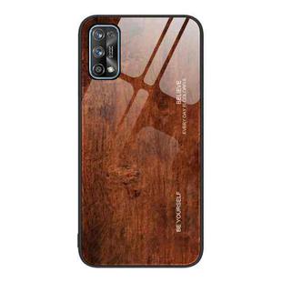 For Realme 7 Wood Grain Glass Protective Case(Dark Brown)