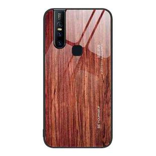 For vivo V15 Wood Grain Glass Protective Case(Coffee)