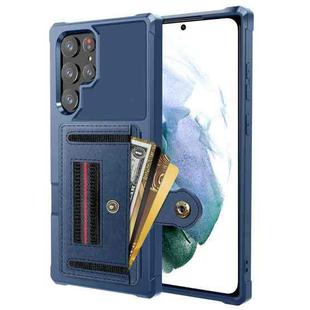 For Samsung Galaxy S22 Ultra 5G ZM06 Card Bag TPU + Leather Phone Case(Blue)