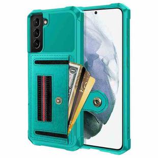 For Samsung Galaxy S21+ 5G ZM06 Card Bag TPU + Leather Phone Case(Cyan)