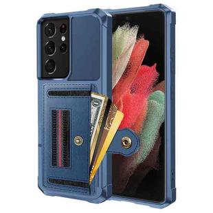 For Samsung Galaxy S21 Ultra 5G ZM06 Card Bag TPU + Leather Phone Case(Blue)
