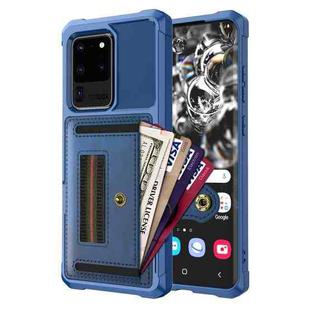 For Samsung Galaxy S20 Ultra ZM06 Card Bag TPU + Leather Phone Case(Blue)