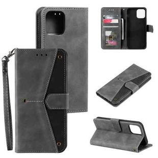 For iPhone 14 Pro Max Stitching Calf Texture Leather Case (Grey)