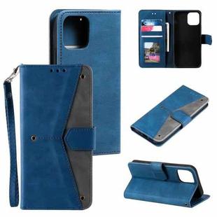 For iPhone 14 Plus Stitching Calf Texture Leather Case (Blue)