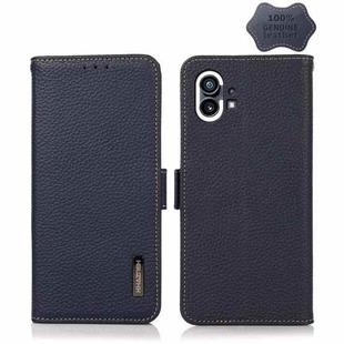 For Nothing Phone 1 KHAZNEH Side-Magnetic Litchi Genuine Leather RFID Phone Case(Blue)