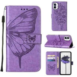 For Nothing Phone 1 Embossed Butterfly Leather Phone Case(Light Purple)