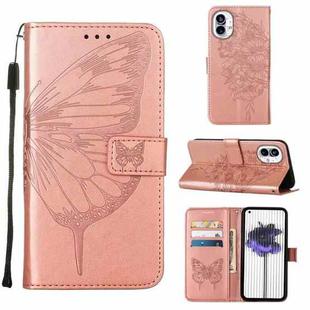 For Nothing Phone 1 Embossed Butterfly Leather Phone Case(Rose Gold)