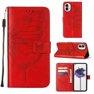For Nothing Phone 1 Embossed Butterfly Leather Phone Case(Red)
