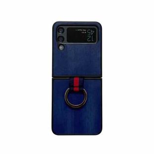 For Samsung Galaxy Z Flip4 Yellow Cow Texture PU Phone Case With Ring(Blue)