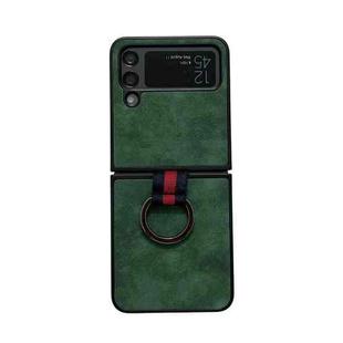 For Samsung Galaxy Z Flip4 Morocco Texture PU+TPU+PC Shockproof Phone Case With Ring(Green)