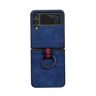 For Samsung Galaxy Z Flip4 Morocco Texture PU+TPU+PC Shockproof Phone Case With Ring(Blue)