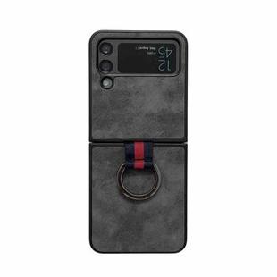 For Samsung Galaxy Z Flip4 Morocco Texture PU+TPU+PC Shockproof Phone Case With Ring(Black)