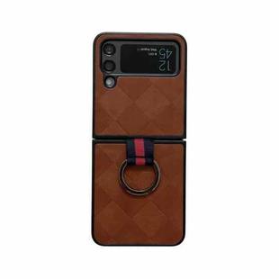 For Samsung Galaxy Z Flip4 Weave Plaid PU Phone Case With Ring(Brown)