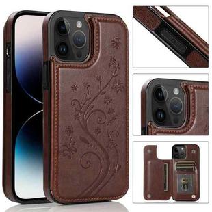 For iPhone 14 Pro Max Butterflies Flowers Double Buckle Case (Brown)