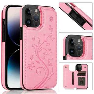 For iPhone 14 Pro Max Butterflies Flowers Double Buckle Case (Pink)