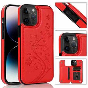 For iPhone 14 Pro Max Butterflies Flowers Double Buckle Case (Red)
