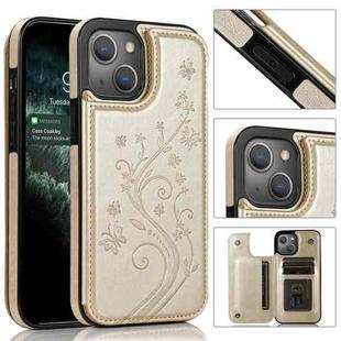 For iPhone 14 Butterflies Flowers Double Buckle Case (Gold)