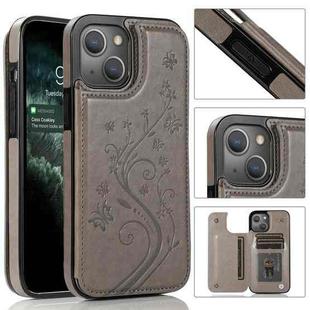 For iPhone 14 Butterflies Flowers Double Buckle Case (Grey)