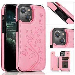 For iPhone 14 Butterflies Flowers Double Buckle Case (Pink)