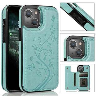 For iPhone 14 Butterflies Flowers Double Buckle Case (Green)