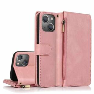 For iPhone 14 Zipper Wallet Bag Leather Case (Rose Gold)