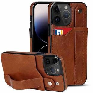 For iPhone 14 Pro Max Wrist Strap Holder Phone Case (Brown)