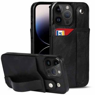 For iPhone 14 Pro Wrist Strap Holder Phone Case(Black)