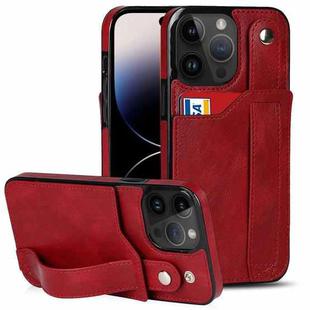 For iPhone 14 Pro Wrist Strap Holder Phone Case(Red)