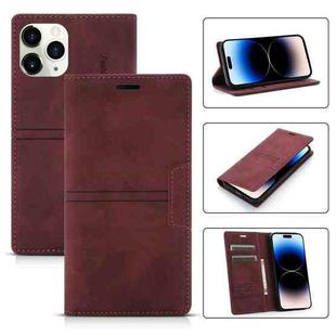 For iPhone 14 Pro Max Magnetic Leather Phone Case (Wine Red)