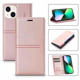 For iPhone 14 Magnetic Leather Phone Case (Rose Gold)