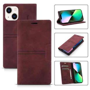 For iPhone 14 Magnetic Leather Phone Case (Wine Red)