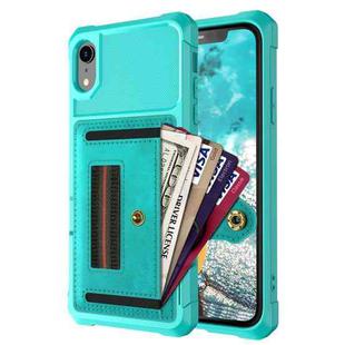 For iPhone XR ZM06 Card Bag TPU + Leather Phone Case(Cyan)