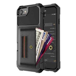 For iPhone SE 2022 / SE 2020 / 8 / 7 / 6 ZM06 Card Bag TPU + Leather Phone Case(Black)