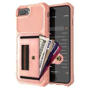 ZM06 Card Bag TPU + Leather Phone Case For iPhone 8 Plus / 7 Plus / 6 Plus(Pink)