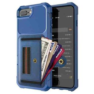 ZM06 Card Bag TPU + Leather Phone Case For iPhone 8 Plus / 7 Plus / 6 Plus(Blue)