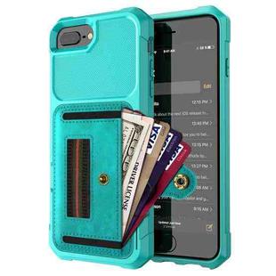 ZM06 Card Bag TPU + Leather Phone Case For iPhone 8 Plus / 7 Plus / 6 Plus(Cyan)