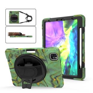360 Degree Rotation Silicone Protective Cover with Holder & Hand Strap & Long Strap & Pencil Slot For iPad Air 10.9 / Pro 11 2021 / 2020 / 2018(Army Green)