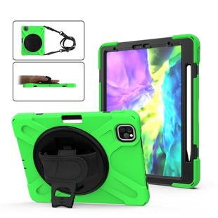 360 Degree Rotation Silicone Protective Cover with Holder & Hand Strap & Long Strap & Pencil Slot For iPad Air 10.9 / Pro 11 2021 / 2020 / 2018(Green)