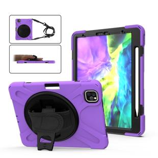 360 Degree Rotation Silicone Protective Cover with Holder & Hand Strap & Long Strap & Pencil Slot For iPad Air 10.9 / Pro 11 2021 / 2020 / 2018(Purple)
