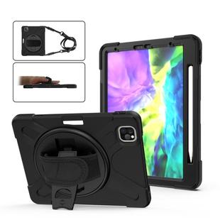 360 Degree Rotation Silicone Protective Cover with Holder & Hand Strap & Long Strap & Pencil Slot For iPad Air 10.9 / Pro 11 2021 / 2020 / 2018(Black)