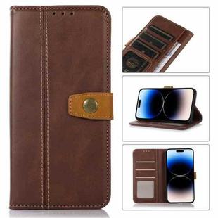 For iPhone 14 Pro Max Stitching Thread Calf Texture Leather Phone Case (Coffee)