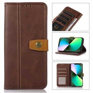 For iPhone 14 Stitching Thread Calf Texture Leather Phone Case (Coffee)