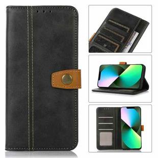 For iPhone 14 Plus Stitching Thread Calf Texture Leather Phone Case (Black)