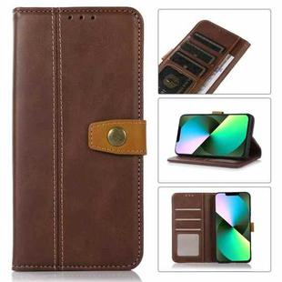 For iPhone 14 Plus Stitching Thread Calf Texture Leather Phone Case (Coffee)