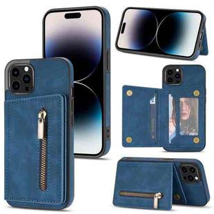For iPhone 14 Pro Max Zipper Card Holder Phone Case (Blue)